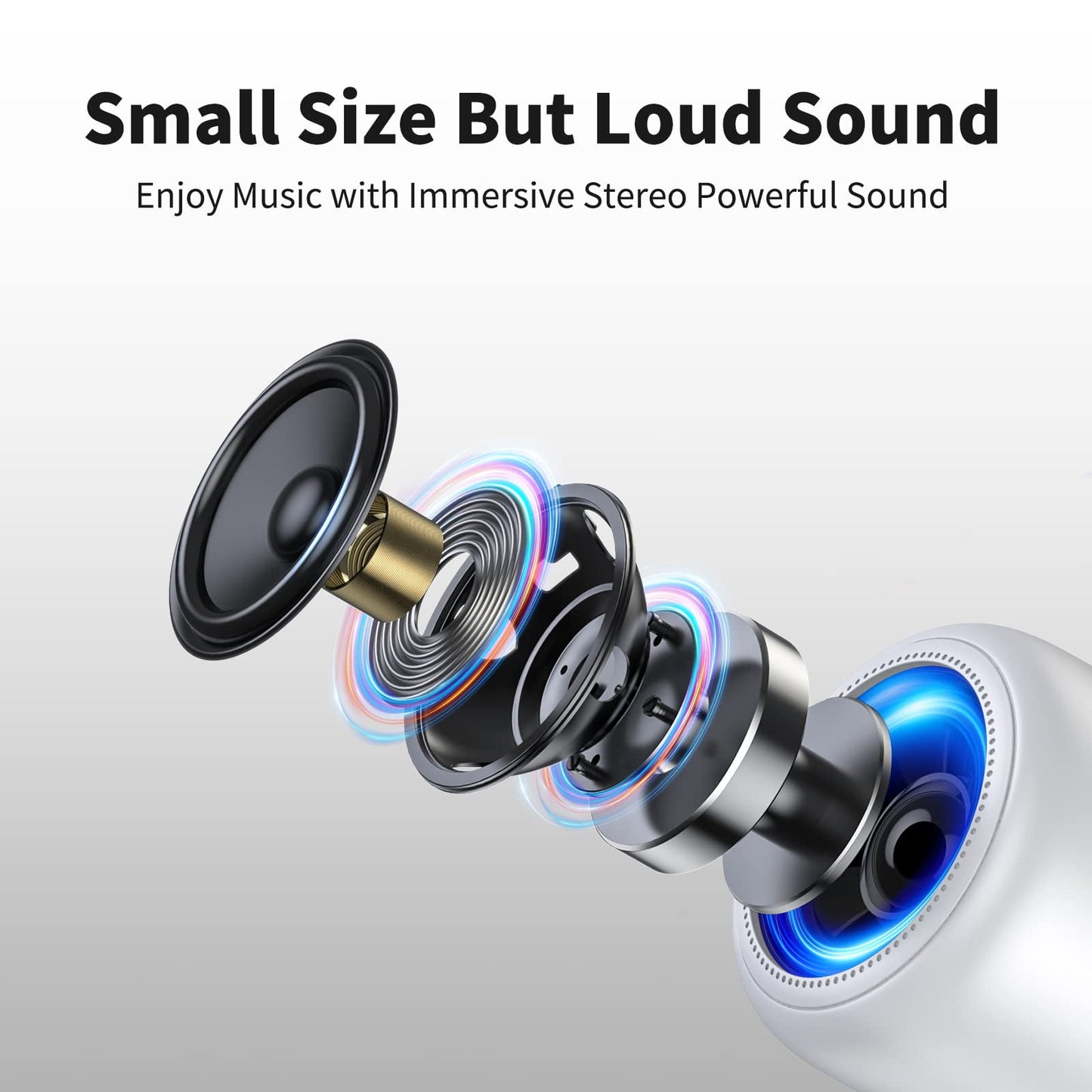 Bluetooth Portable Speaker, Waterproof, 15 Hours Playtime, 5W Stereo Sound, Rechargeable Battery, Built-In Microphone, Mini Speaker with Strap, Easy to Carry
