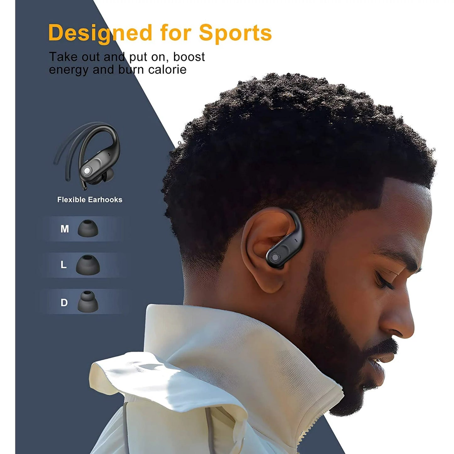 Wireless Earbuds Bluetooth Headphones 130Hrs Playtime with 2500mAh Wireless Charging Case LED Diaplay Hi-Fi Waterproof Over Ear Earphones for Sports Running Workout Gaming